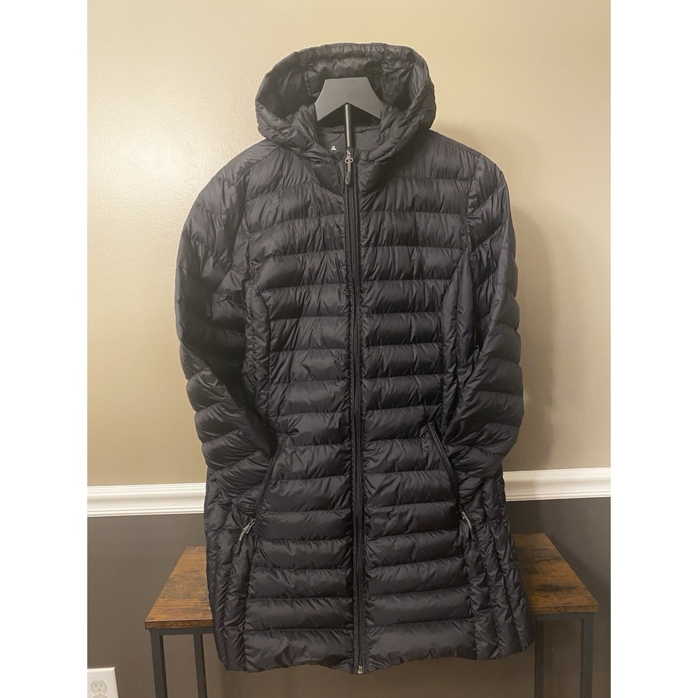 Aventure Ladies Lightweight Long 90% Down Puffer Jacket Black XL Packable W/Hood
